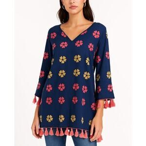 Crosstree Lane Floral Cotton‎ Lightweight Tunic with Tassels Size XL NWT